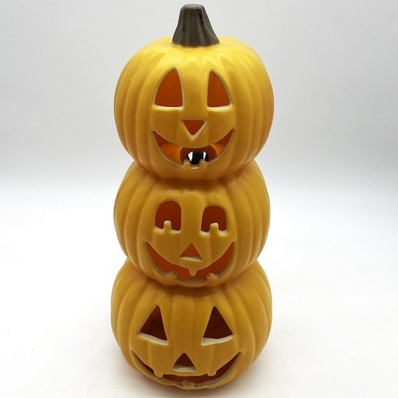 Vtg Gemmy Blow Mold Halloween 3 Stack Tier Orange Pumpkins Jack-O-Lanterns-Light - Picture 1 of 6